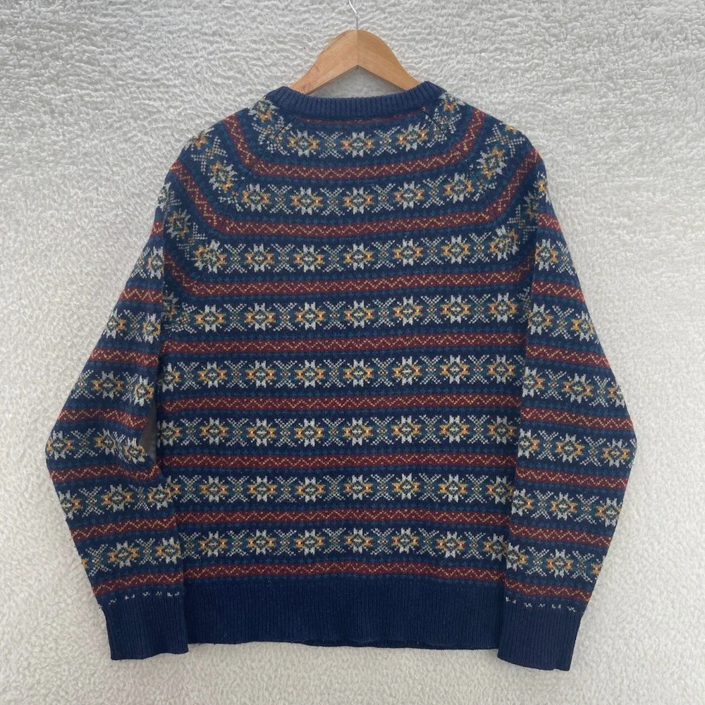 J Crew Crewneck Sweater Mens Medium Multicolor Fair Isle Lambswool Nordic Preppy